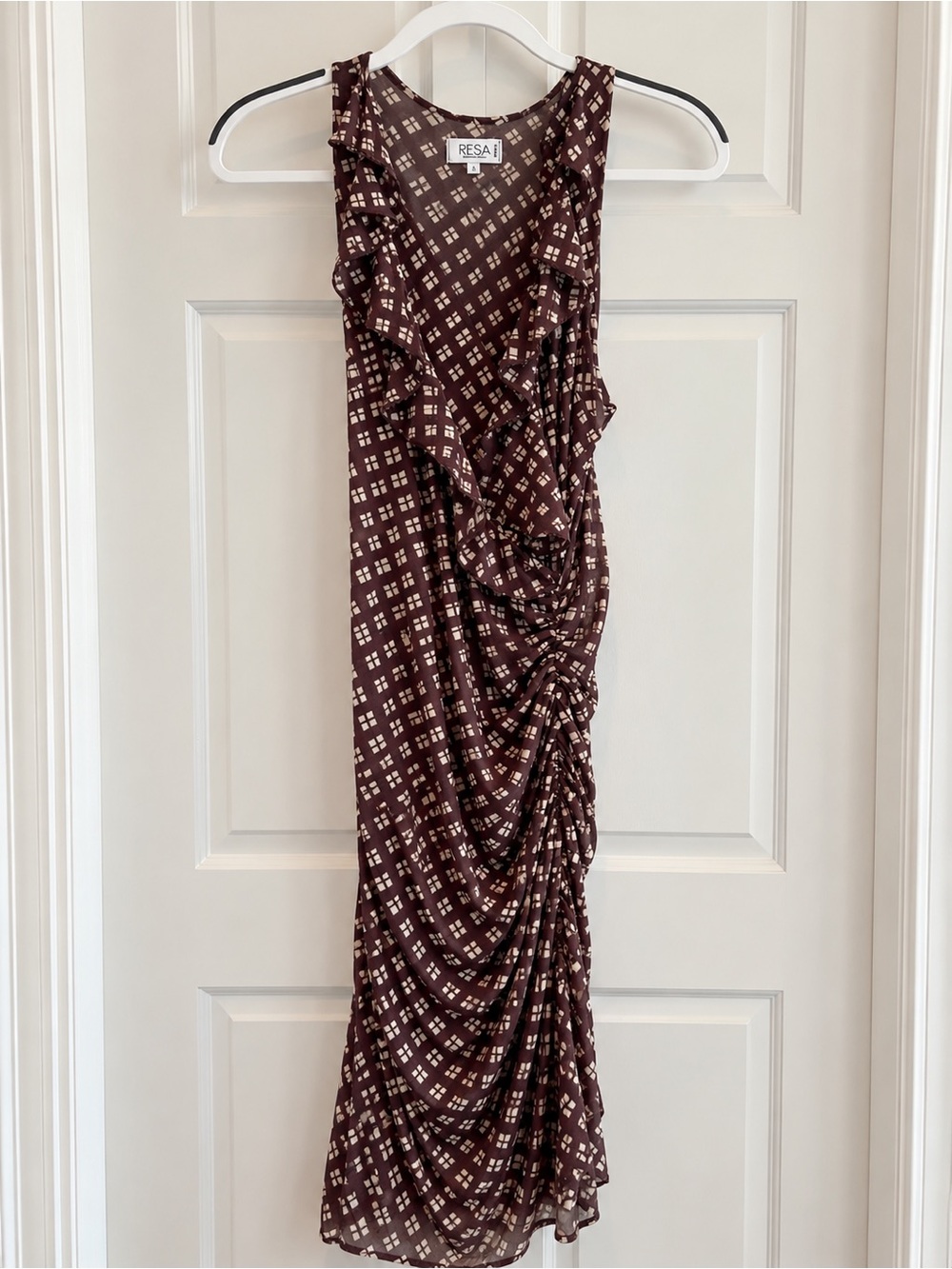 RESA Brown Printed Ruffle Maxi Dress